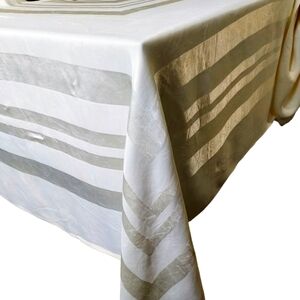 Vtg Pure Silk Tablecloth Rectangular Cream 80"x 64" Jacquard Italy Granny Core